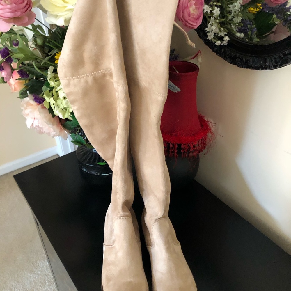 Soft suede like boots over the knee.